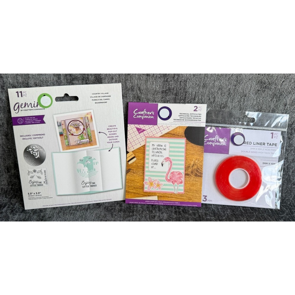 Lot of 3 Gemini Crafter's Companion Stamp Die Acrylic Stamp Red Liner Tape Mixed